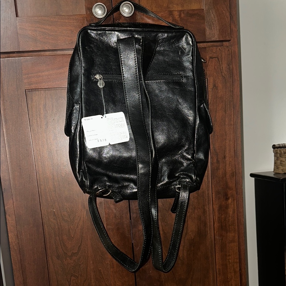 NWT Black Italian Leather Men's Backpack - Picture 3 of 4